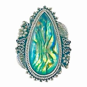 Signature Collection Abalone Crystal Butterfly Floral Solid Sterling Ring